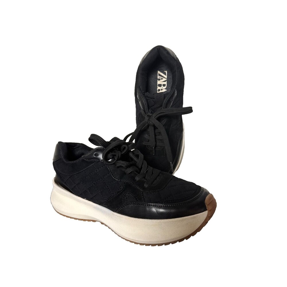 Zara Black Platform Sneakers Women's US 8.5 EU 39 Chunky Lace Up Casual Shoes